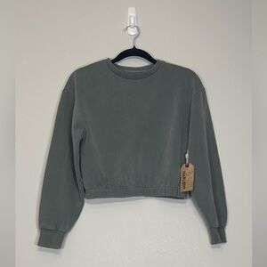 Harlow NWT Slate Grey Cropped Fleece Crewneck Sweatshirt Size XS